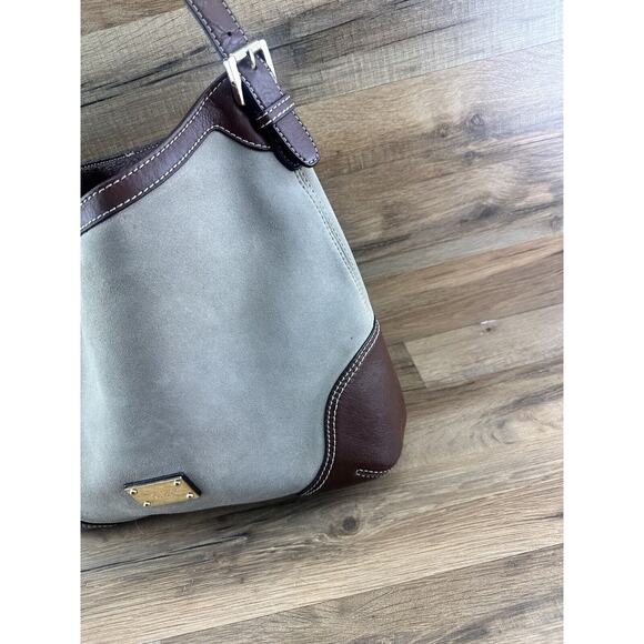 MICHAEL KORS Gray & Brown SUEDE & LEATHER SHOULDER HANDBAG - Picture 7 of 8